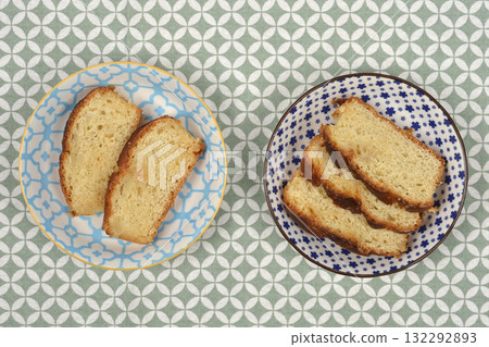 Cake Slices on Patterned Cloth 132292893