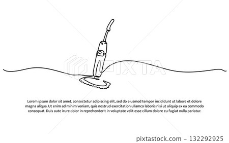 One line of steam mop. Abstract minimal continuous line isolated on white background. One line of steam mop. Abstract minimal continuous line isolated on white background. 132292925