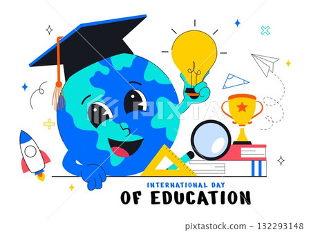 International Day of Education Vector Illustration on January 24, Featuring Students, Books, and Learning Tools in a Flat Style Cartoon Background International Day of Education Vector Illustration on January 24, Featuring Students, Books, and Learning Tools in a Flat Style Cartoon Background 132293148