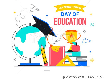 International Day of Education Vector Illustration on January 24, Featuring Students, Books, and Learning Tools in a Flat Style Cartoon Background 132293150