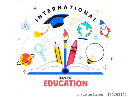 International Day of Education Vector Illustration on January 24, Featuring Students, Books, and Learning Tools in a Flat Style Cartoon Background 132293151