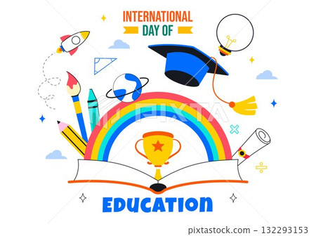 International Day of Education Vector Illustration on January 24, Featuring Students, Books, and Learning Tools in a Flat Style Cartoon Background International Day of Education Vector Illustration on January 24, Featuring Students, Books, and Learning Tools in a Flat Style Cartoon Background 132293153