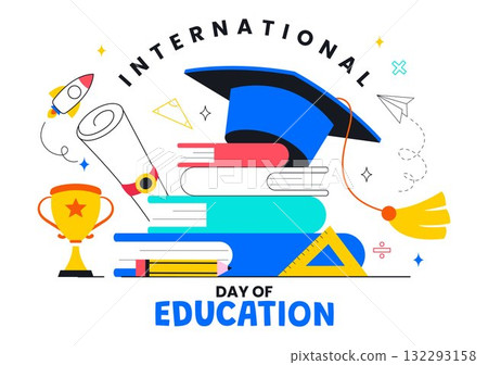 International Day of Education Vector Illustration on January 24, Featuring Students, Books, and Learning Tools in a Flat Style Cartoon Background International Day of Education Vector Illustration on January 24, Featuring Students, Books, and Learning Tools in a Flat Style Cartoon Background 132293158