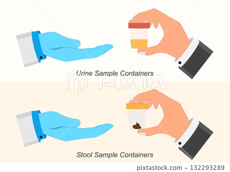 Vector illustration of a sick patient handing stool and urine sample. Vector illustration of a sick patient handing stool and urine sample. 132293289