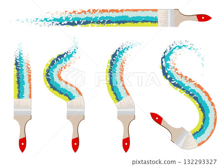 Abstract colorful paint brush strokes with different shapes on clean white background. Abstract colorful paint brush strokes with different shapes on clean white background. 132293327