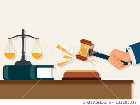 Elegant of justice concept showing judge s hand with gavel. 132293332