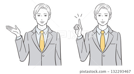 A male business person giving guidance, pointing and explaining, vector illustration A male business person giving guidance, pointing and explaining, vector illustration 132293467