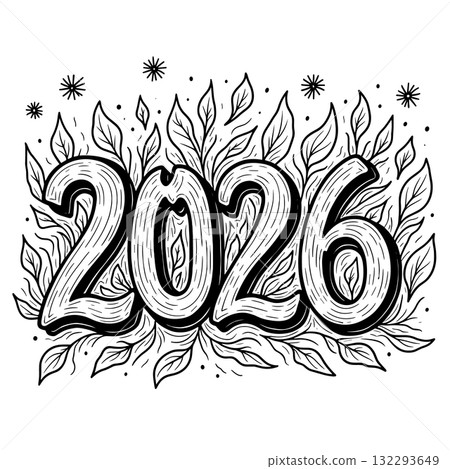 2026 stylized numbers surrounded by leaves and abstract elements new year 2026 stylized numbers surrounded by leaves and abstract elements new year 132293649