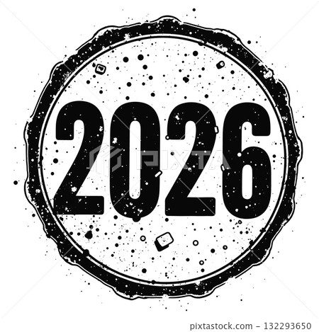 2026 text inside a distressed circular badge on black background year date 2026 text inside a distressed circular badge on black background year date 132293650