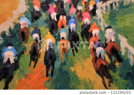 Horse racing scene in oil painting Horse racing scene in oil painting 132294203