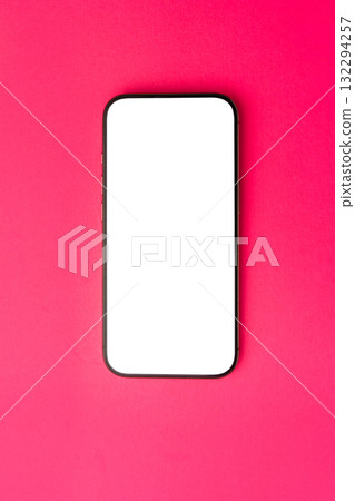 Modern smartphone with blank white screen on bright pink background Modern smartphone with blank white screen on bright pink background 132294257
