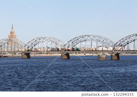 View of the railway bridge and the city of Riga in Latvia View of the railway bridge and the city of Riga in Latvia 132294335