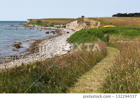 Landscape on the island of Tuno in Denmark with a coastal hiking trail 132294337