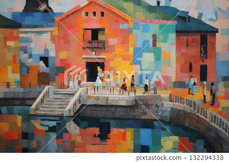 油畫中的運河旅遊目的地人群 132294338
