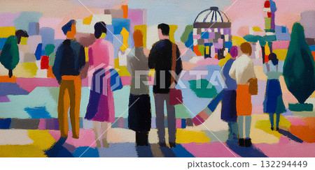 廣島原子彈爆炸圓頂屋和人物的油畫 132294449