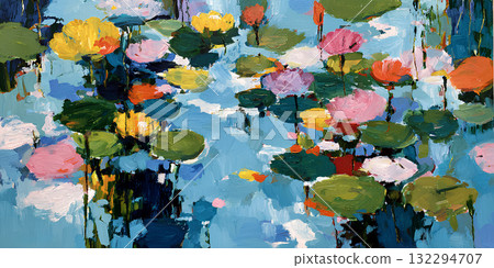 大膽的油畫荷花池 132294707