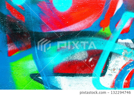 Vibrant Graffiti Art with Bold Neon Red and Blue Hues on Urban Wall Vibrant Graffiti Art with Bold Neon Red and Blue Hues on Urban Wall 132294746