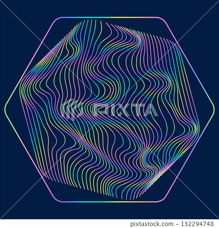 Particles and wavy lines in shape. Linear wave style. Particles and wavy lines in shape. Linear wave style. 132294748