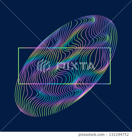 Particles and wavy lines in shape. Linear wave style. 132294752
