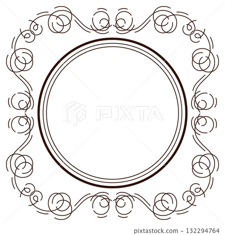 Decorative linear frame. Vintage swirl filigree background. 132294764