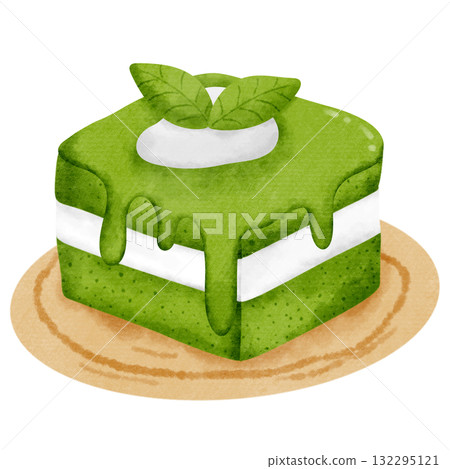 Matcha Cream Cake Slice with White Frosting Matcha Cream Cake Slice with White Frosting 132295121