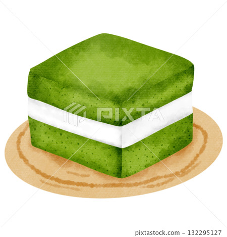 Green Tea Cream Cake Slice 132295127