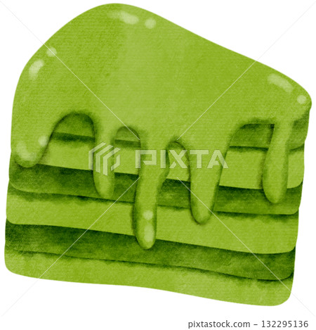Matcha Crepe Cake Illustration Green Tea Dessert Watercolor Clipart Japanese Sweet Food Art 132295136