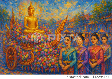 Thai traditions and processions of Buddha images 132295145