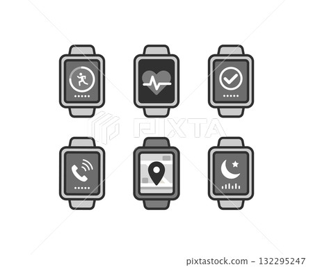 Smartwatch icon illustration with various apps displayed 132295247