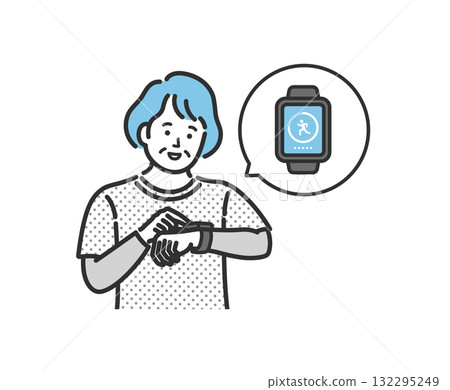 老年婦女在智慧手錶上檢查計步器應用程式 老年婦女在智慧手錶上檢查計步器應用程式 132295249