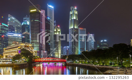 Singapore business district skyscrapers in the night time with water reflections timelapse hyperlapse Singapore business district skyscrapers in the night time with water reflections timelapse hyperlapse 132295263