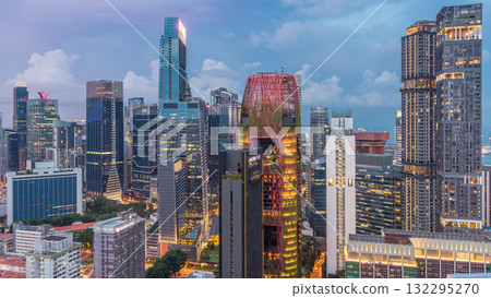 Aerial view of Chinatown and Downtown of Singapore day to night timelapse 132295270