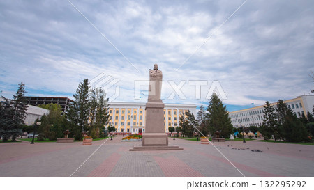 Monument to Abai in Uralsk timelapse hyperlapse. Monument to Abai in Uralsk timelapse hyperlapse. 132295292