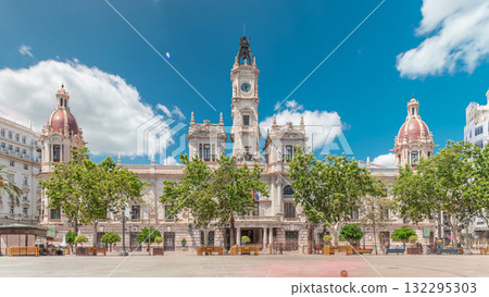 Valencia City Hall or Ajuntament de Valencia timelapse hyperlapse in Plaza de Ayuntamiento. Spain Valencia City Hall or Ajuntament de Valencia timelapse hyperlapse in Plaza de Ayuntamiento. Spain 132295303