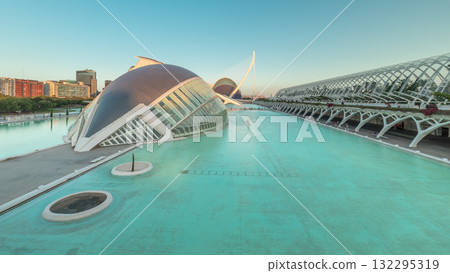 Stunning aerial timelapse hyperlapse of Valencia's City of Arts and Sciences, Spain. Stunning aerial timelapse hyperlapse of Valencia's City of Arts and Sciences, Spain. 132295319