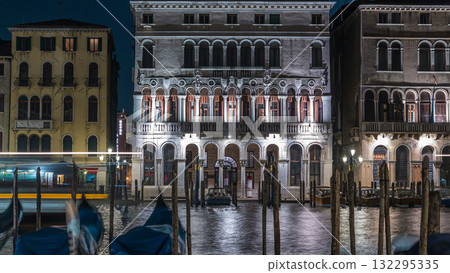 The magnificent Palazzo Balbi overlooking the Grand Canal in Venice night timelapse. 132295335