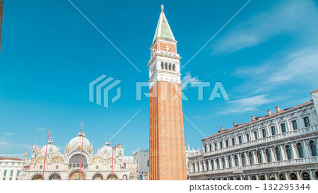 San Marco campanile timelapse or bell tower of Saint Mark cathedral on Saint Mark square in Venice 132295344