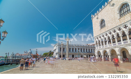 View of Palazzo Ducale, from San Giorgio Maggiore timelapse hyperlapse, Venice, Italy. View of Palazzo Ducale, from San Giorgio Maggiore timelapse hyperlapse, Venice, Italy. 132295350