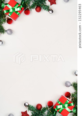Christmas background with festive decorations and gifts 132295463