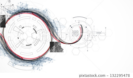 Abstract background. Scientific and technological concept with the use of technical elements formed in the shape of a circle. Line art. Vector Abstract background. Scientific and technological concept with the use of technical elements formed in the shape of a circle. Line art. Vector 132295478