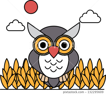 A black and white drawing of an owl with its eyes closed 132295609