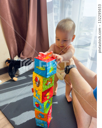Baby Stacking Colorful Blocks Indoors Baby Stacking Colorful Blocks Indoors 132295653