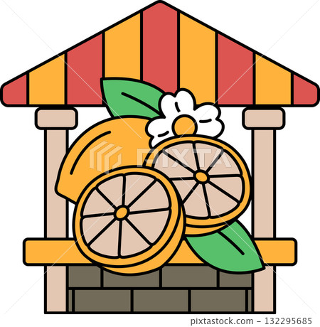 A house with a lemon and orange on the front 132295685