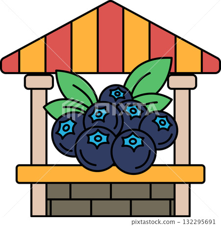 A blueberry bush is shown in a white and black drawing 132295691