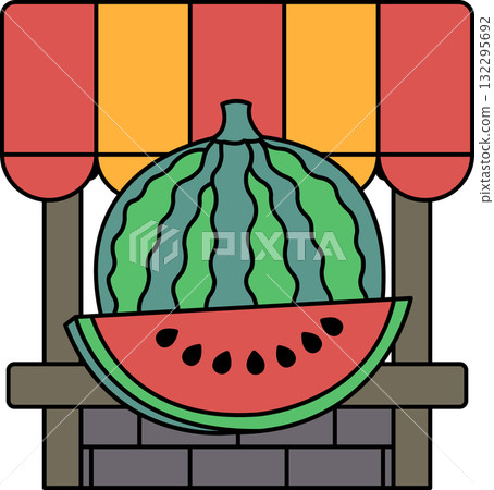 A watermelon is cut in half and placed on a table 132295692