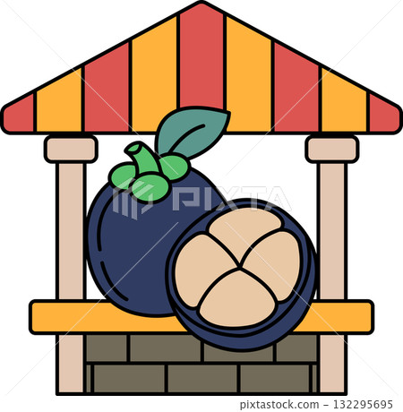 A drawing of a fruit stand with a mango and a slice of orange A drawing of a fruit stand with a mango and a slice of orange 132295695