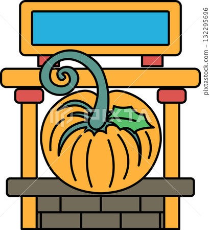 A pumpkin is on a table with a sign that says "Pumpkin" A pumpkin is on a table with a sign that says "Pumpkin" 132295696
