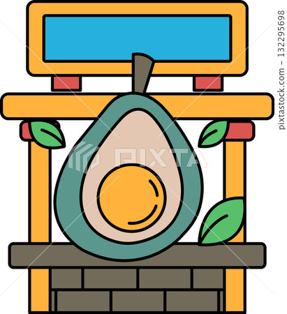 A drawing of a fruit stand with a large avocado on top A drawing of a fruit stand with a large avocado on top 132295698