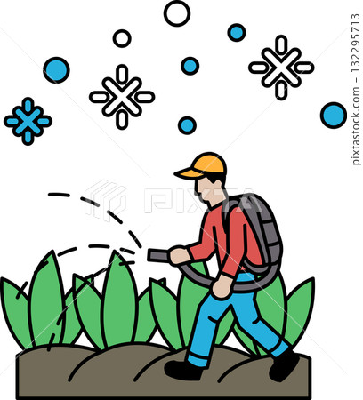 A man is spraying a field with a hose A man is spraying a field with a hose 132295713