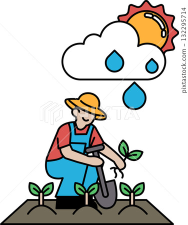 A man is working in a garden, planting a seedling A man is working in a garden, planting a seedling 132295714